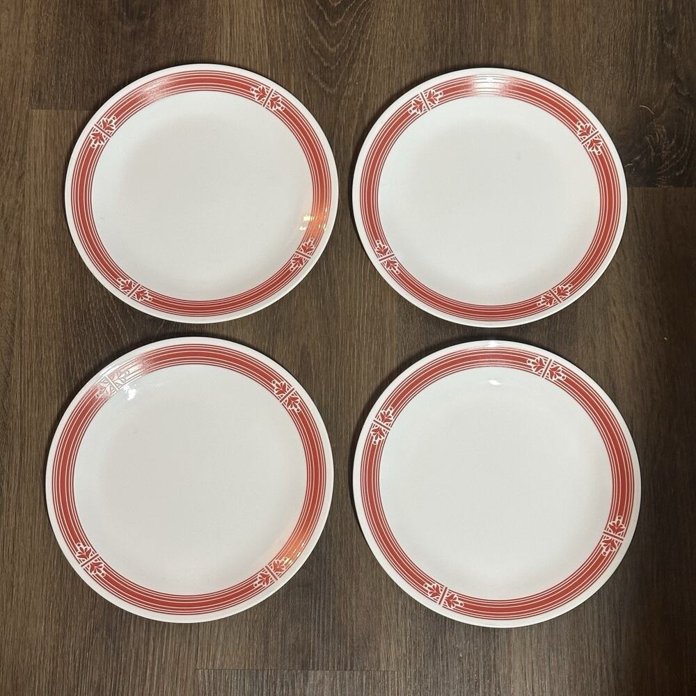 Corelle Prairie Garden Red White Dinner Plates 10 1/4" Set of 4 Excellent